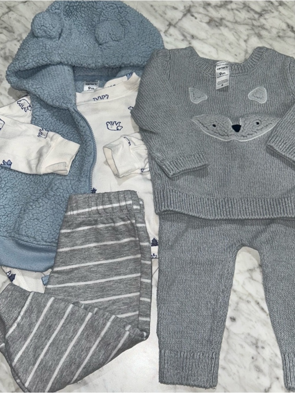 Carters long sleeve outfit sets cozy bear raccoon sweater set fuzzy sherpa vest
